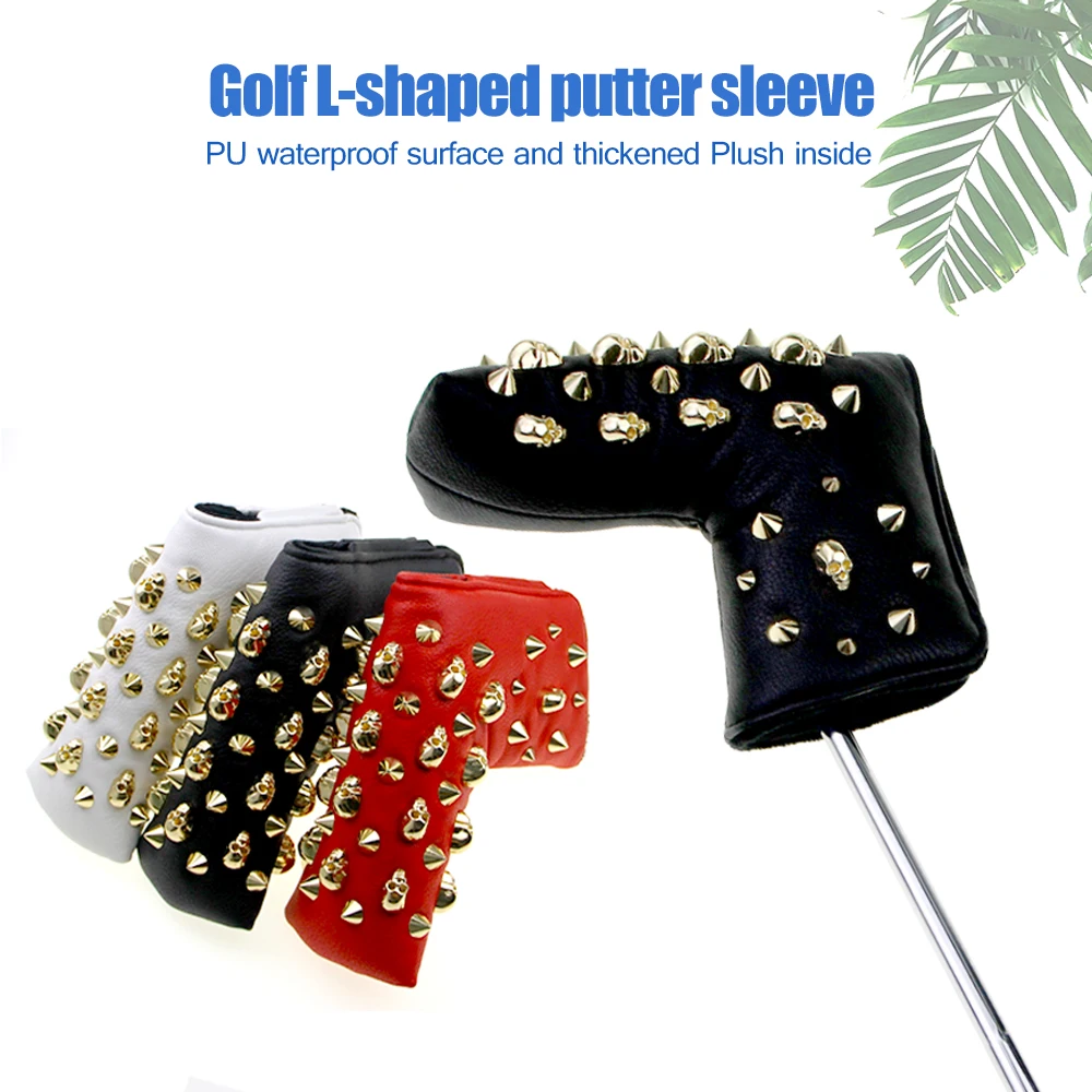 1Pcs Blade Putter Cover Skull Rivets PU Leather Magnetic Closure Headcover for Mallet Putter Golf Head Covers