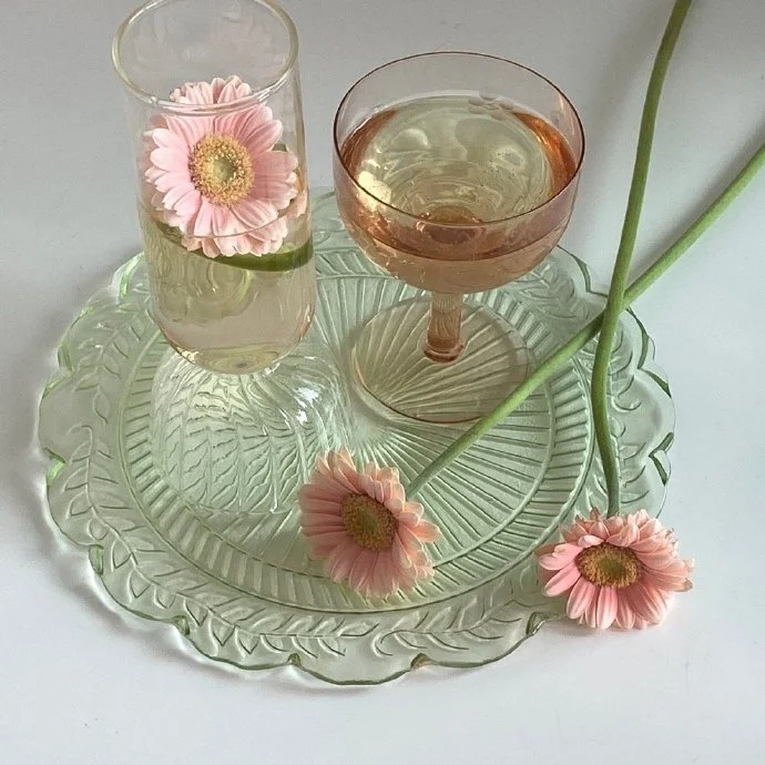 

Shinymomo Vintage Glass Plate Transparent Food Ins Dinner Plate Flat Dish Floral Patterned Fruit Bowl French Style Diningware