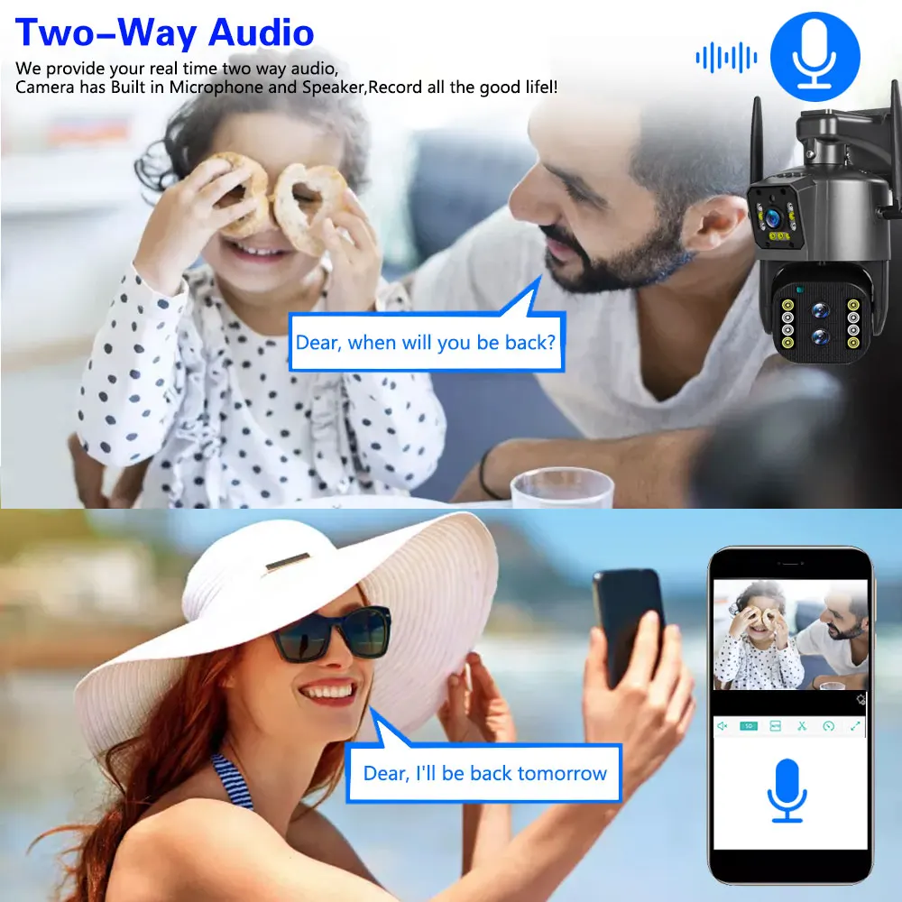 6K Three Lens WIFI Outdoor PTZ Security Auto Tracking Protection 10X Zoom 4K CCTV Video Surveillance Dual Screen IP 12MP Camera