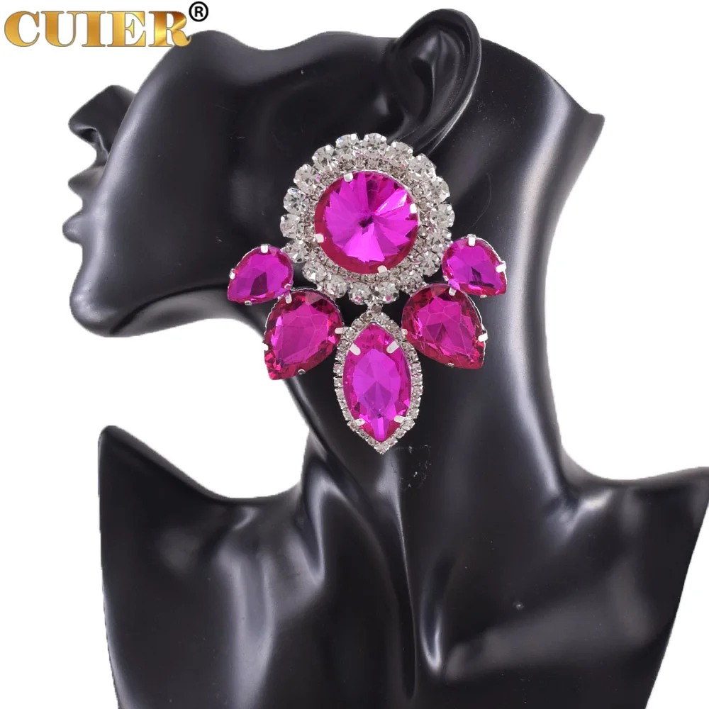 Luxury 8.2CM Oversize Clip on Earrings for Drag Queen Ear Studs Women Jewelry Rhinestones Glass Gemstones