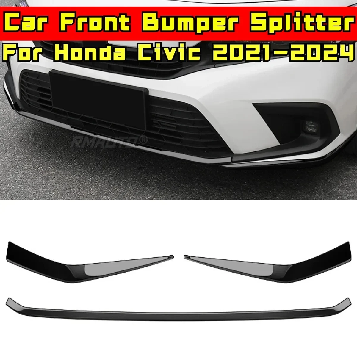 For Honda Civic 11th Gen 2021-2024 Body Kit Honda Civic Front Bumper Splitter Carbon Fiber Look Style Diffuser Car Accessories