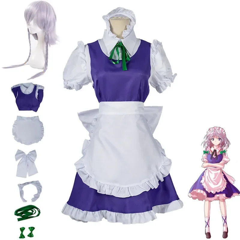 Anime Spel Touhou Project Izayoi Sakuya Cosplay Kostuum Pruik Dienstmeisje Jurk Lolita Vrouw Sexy Kawaii Halloween Feestpak