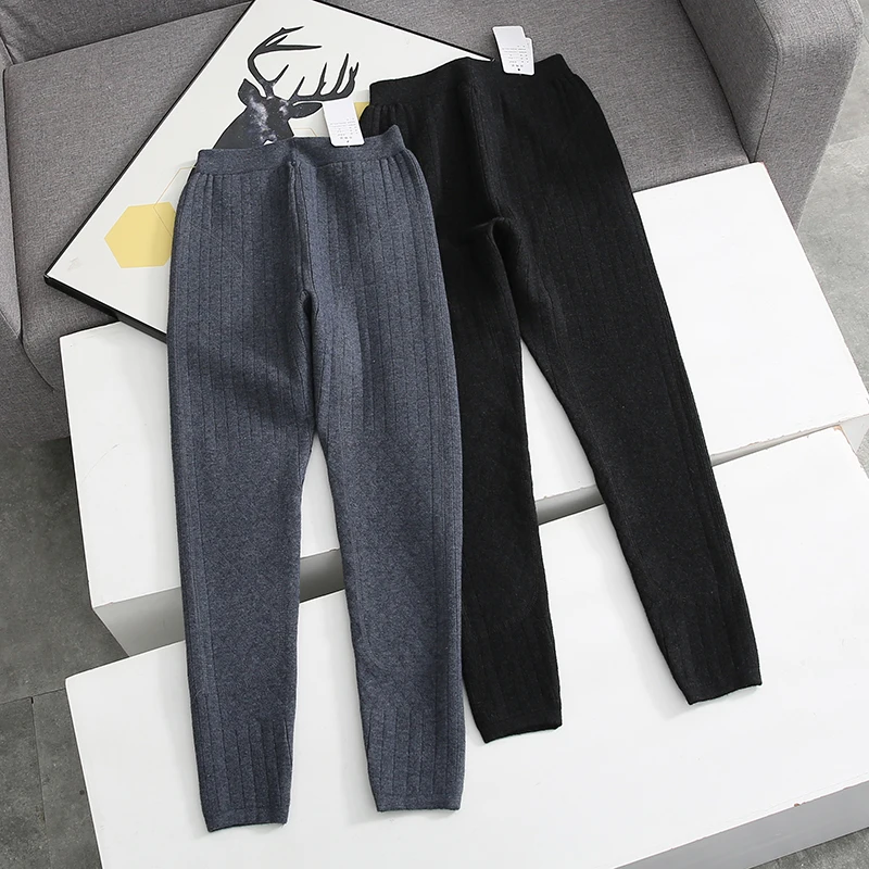 

Женские теплые шерстяные брюки с нашивкой из меха ягненка, зима 202, пара брюк с наколенниками, базовый слой, брюки