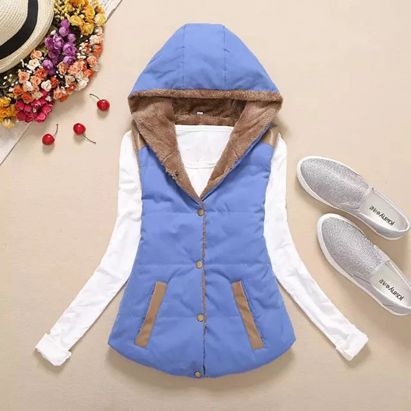 Autumn Winter Women Parkas 2024 New Korean Style Thicken Plus Velvet Vests Sleeveless Hooded Jackets Outerwear Cotton Waistcoats