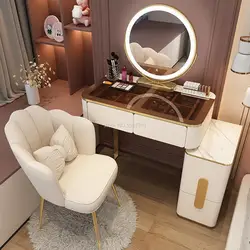 Table de maquillage avec miroir pour chambre à coucher, bureau de vanité, commode moderne, miroir LED, ménage, IQUE Table, panneau de densité