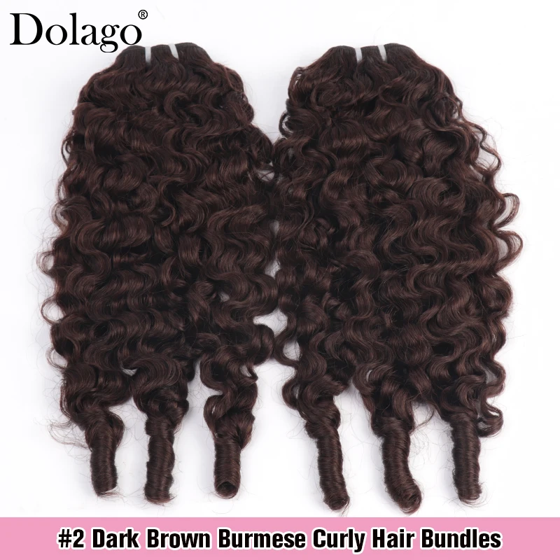 

# 2 темно-коричневых бирманских вьющихся пучка волос, 100% наращивание человеческих волос, индийские кудри пикси, 4 пучка, предложения Remy Weaves