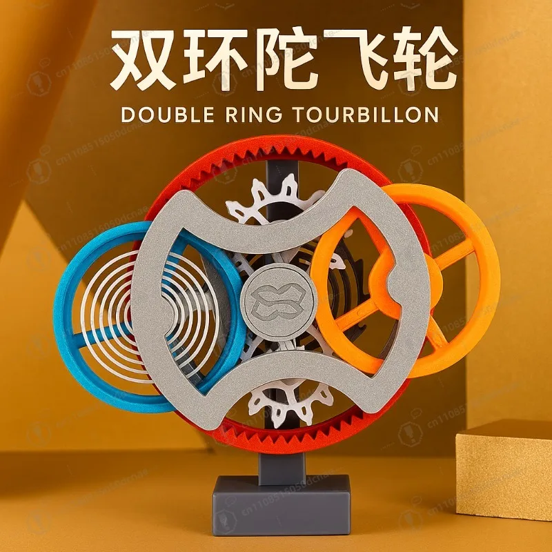 

Elegant Double Ring Tourbillon Model, Exquisite Clock Mechanical Structure, Aesthetic Desktop Fun Ornament for Collection