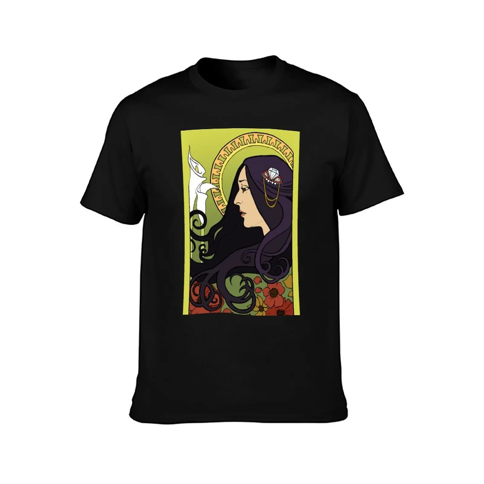 Joan Baez - Alphonse Mucha Floral Art Nouveau Drawing T-Shirt, Summer Casual Cotton Tee, Oversized Streetwear Tops, 100% Cotton
