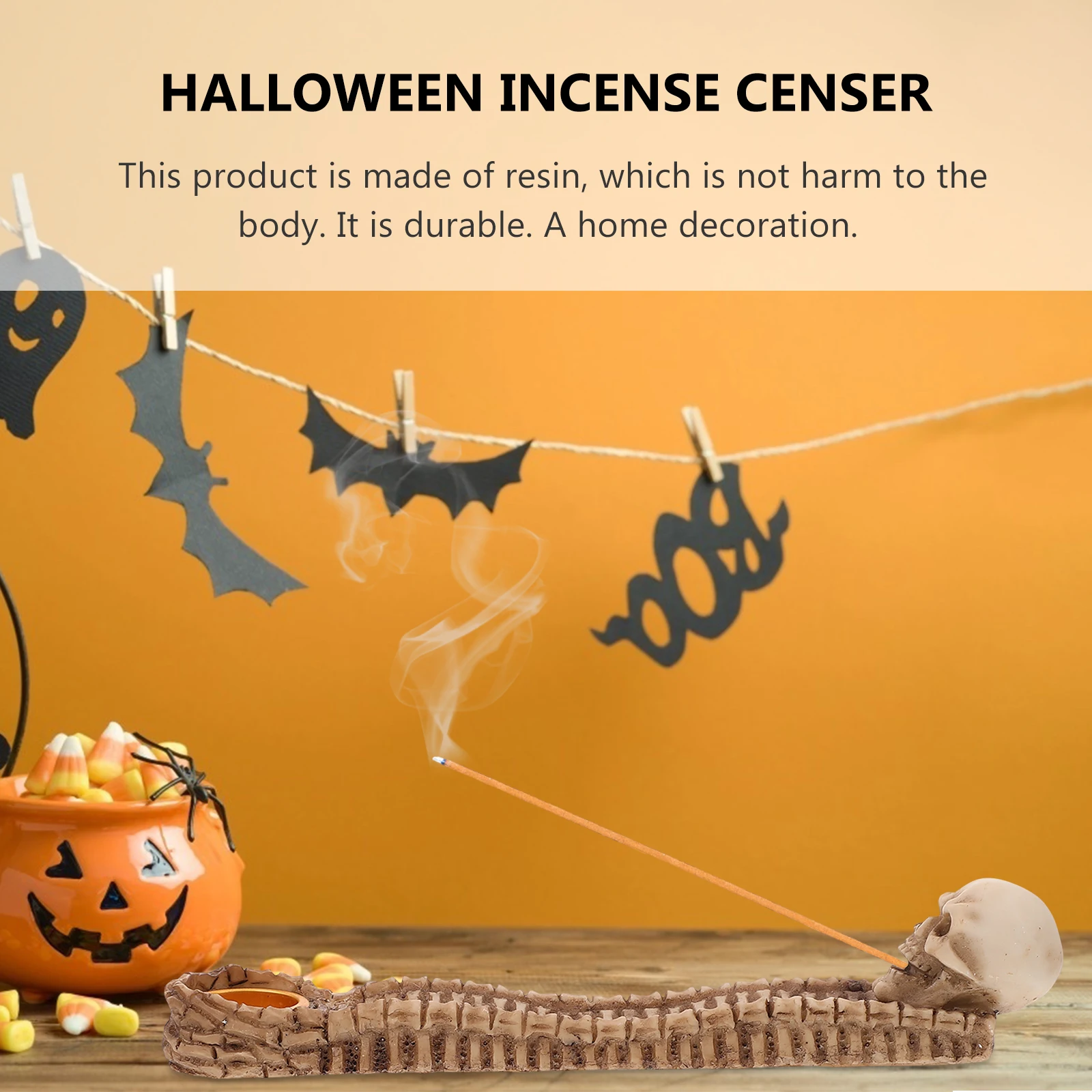 

1Pcs Khaki Halloween Skull Incense Censer Retro Resin Incense Burner Aromatherapy Holder Stress Relief Gift for Friends