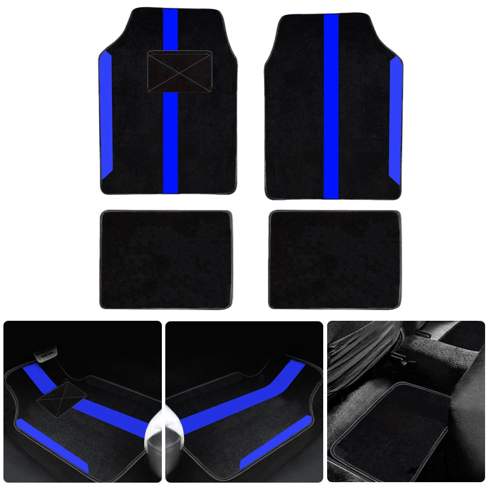 

4 PCS Universal Car Floor Mats Front & Rear Carpet Mat Dustproof Blue