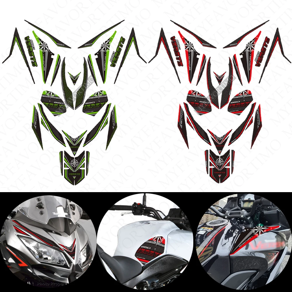 

For Kawasaki Versys 650 LT Touring Motorcycle Side Stickers Tank Pad Protector Decals Windshield Windscreen Set Versys650