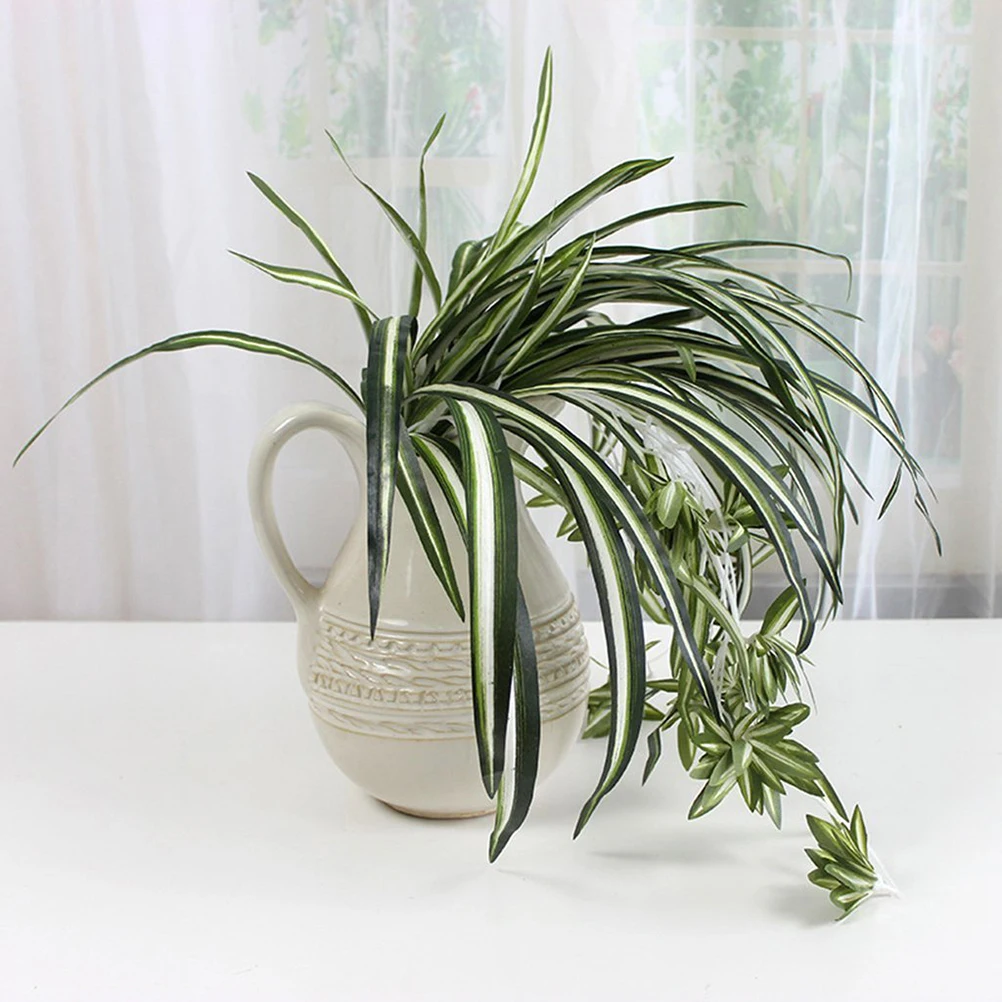 

2pcs Artificial Chlorophytum Spider Plant Silk Leaves Vine Bunch Plastic Foliage Home Office Wedding Decoration Party