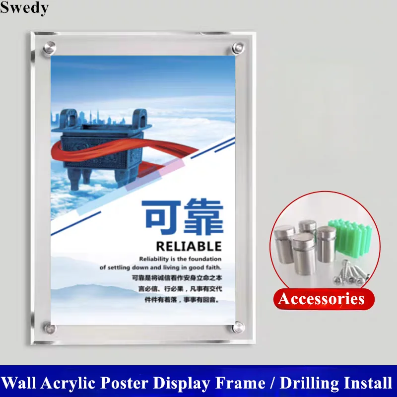 

A4 Wall Mount Acrylic Sign Holder 8.5x11 Picture Photo Frames For Office/Home/Living Room Poster Flyer Frame Display Board