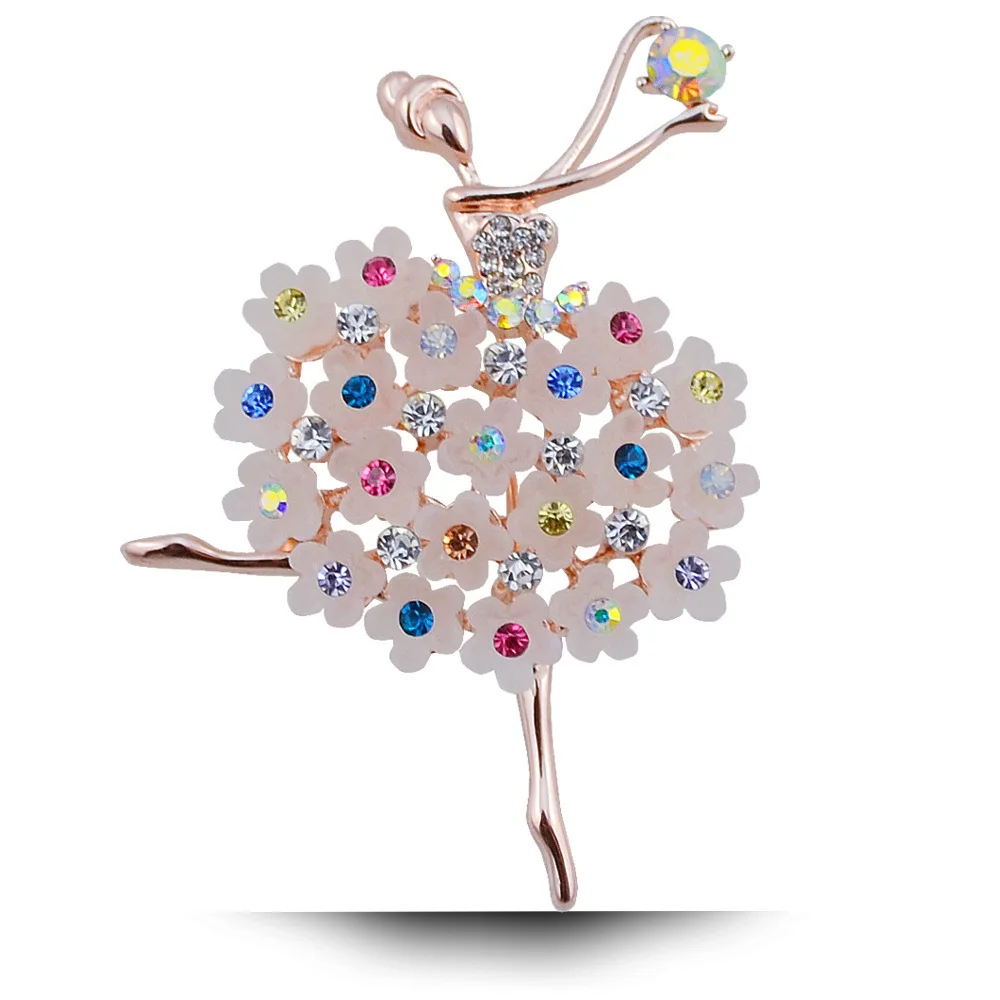 Gymnastics Ballet Girl Flower Dancer Crystal Brooches For Women Cute Elegant Rhinestone Pin Corsage Fashion Wedding Jewelry Gift