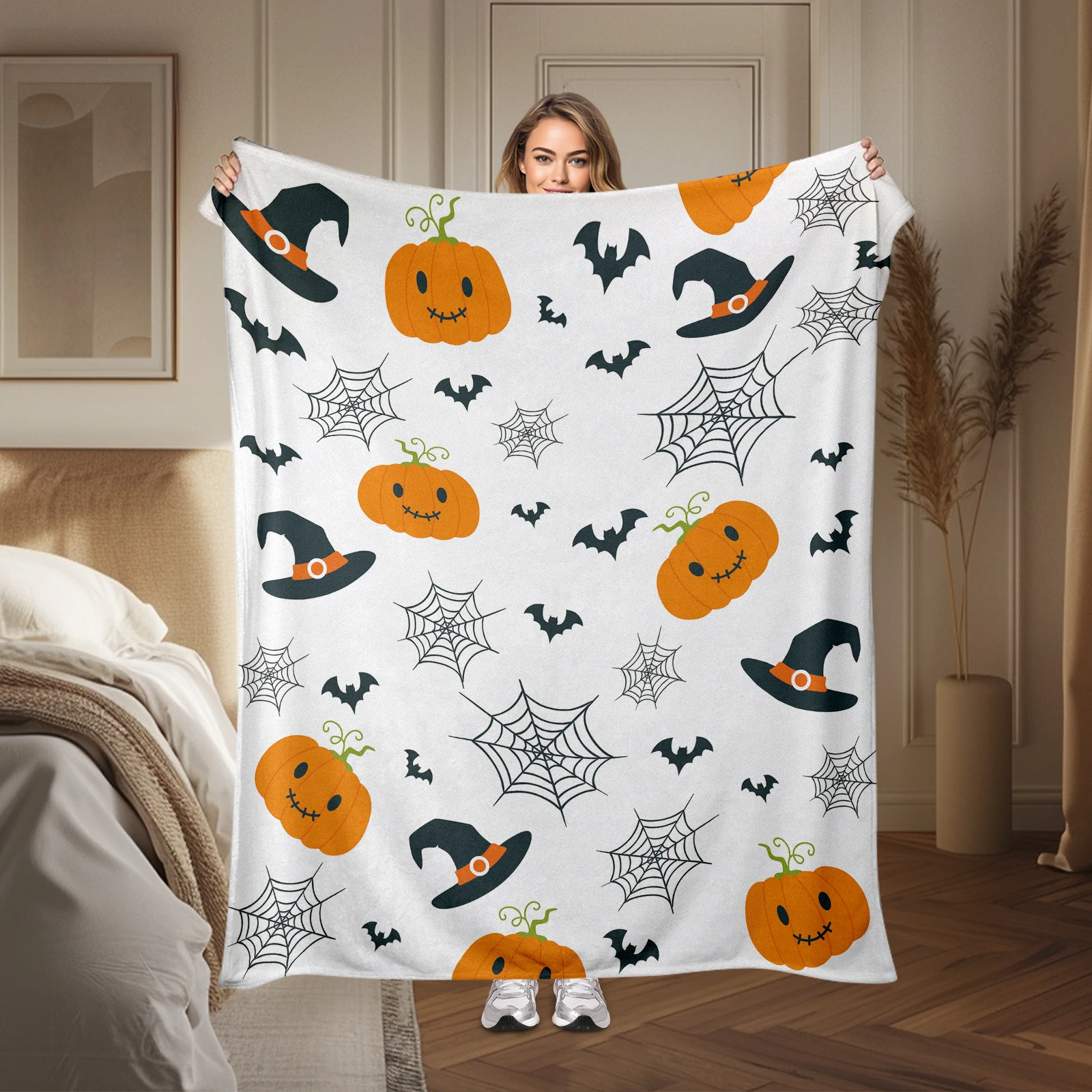 Halloween Flannel Blanket Featuring Jack O Lanterns And Bats For A Festive Touch To Show Appreciation To Your Boss