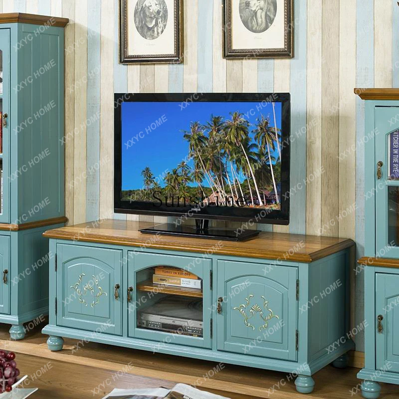 TV cabinet Small apartment living room storage audio-visual cabinet Mediterranean blue