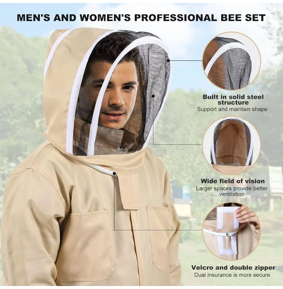1 Set Professional Ventilated Full Body Beekeeping Bee Keeping Suit With Gloves Cotton Beekeeper Costume For Honey Harvesting