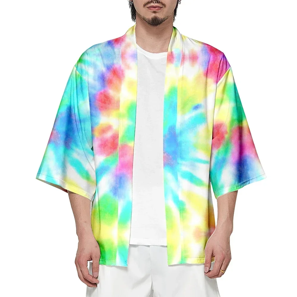 

2024 Kimono Men's and Women's Japanese Traditional Kimono Cosplay Fashion Tie Dye Print Cardigan Shirt Summer Bathrobes New