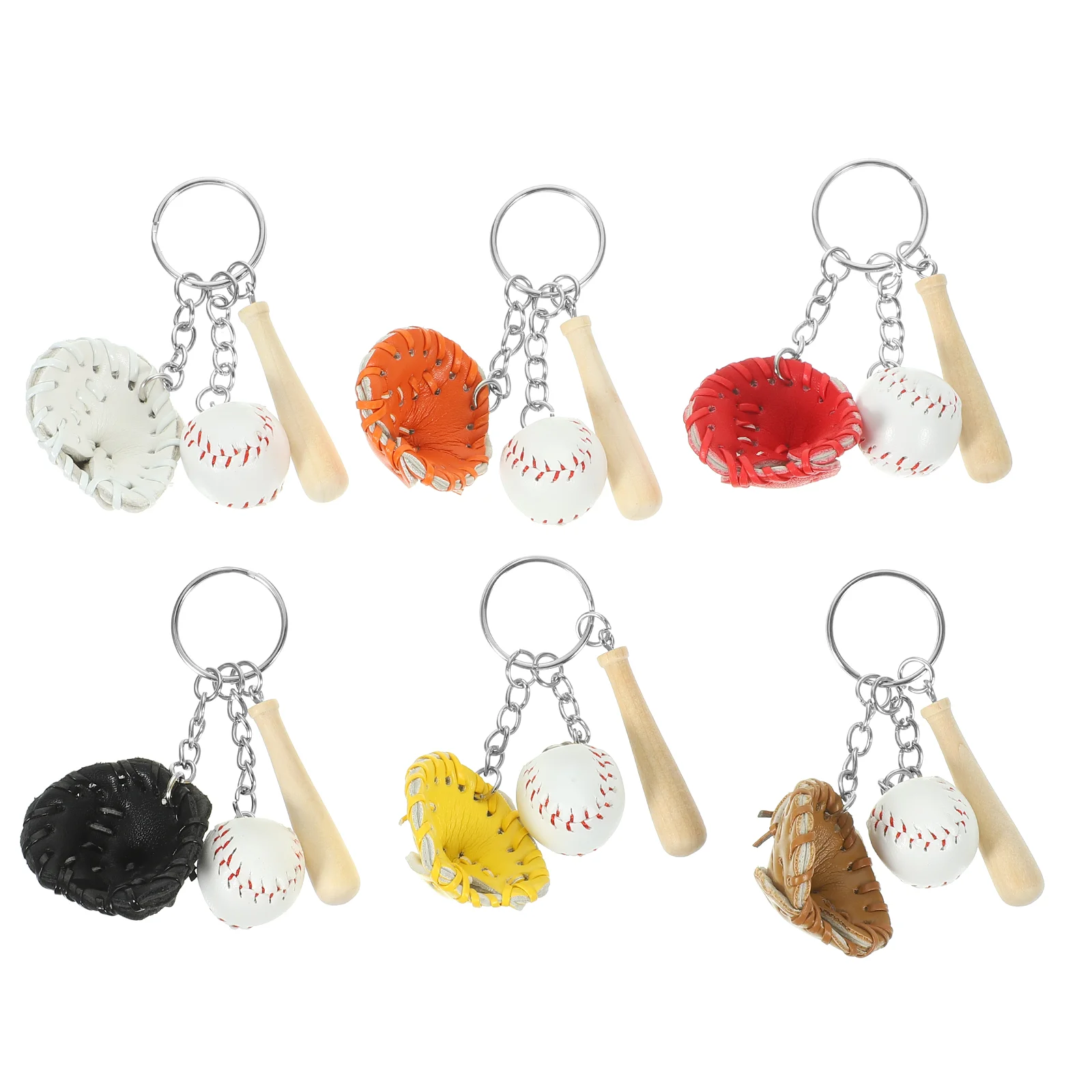 

6 Pcs 2cm Baseball Keychain Three-in-one Pendant Sports Party Gift (mixed Light Yellow Ball) 6pcs Bags Ring Wood Decor