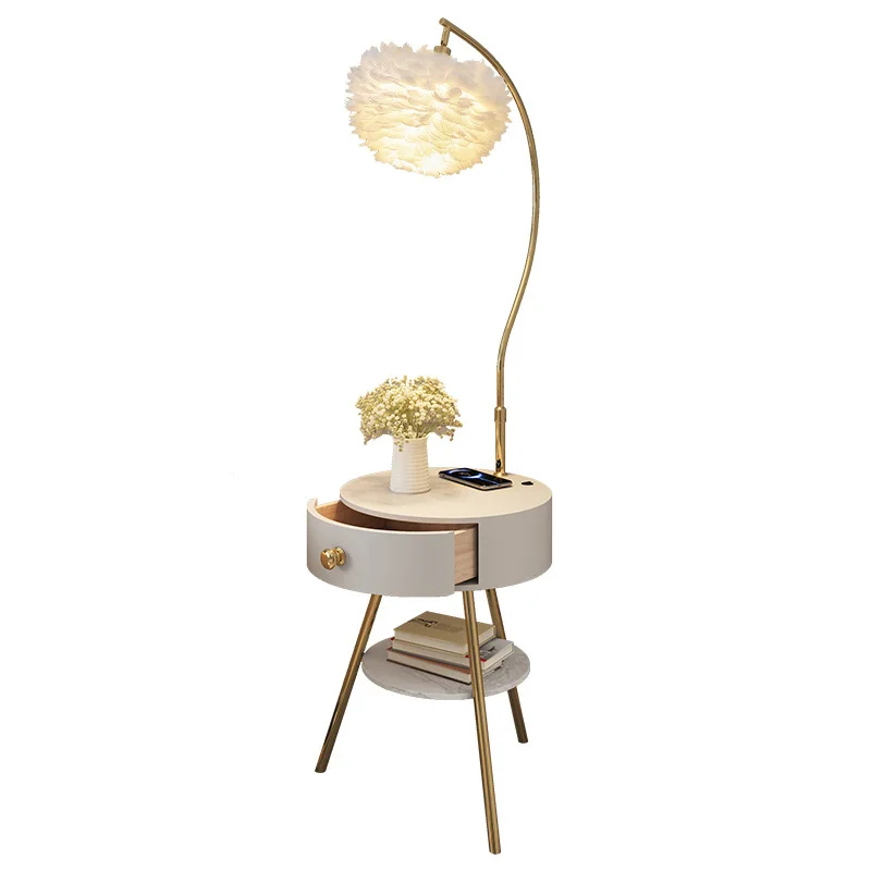 

Ornament sofa next to coffee table bedside table lamp integrated