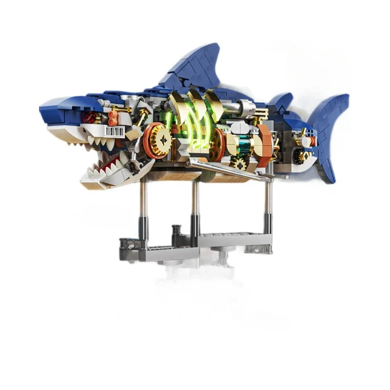 Cyborg Shark Building Blocks Deep Sea Creature Building Kit Pellet Dinosaur Parrot Mantis Model Creative Gift Toys for Kids