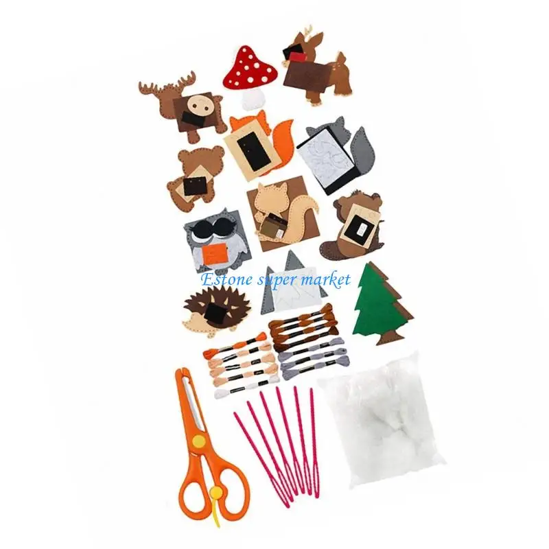090B Conjunto costura infantil para iniciantes com formas feltro Soft Conjunto atividades educacionais DIY