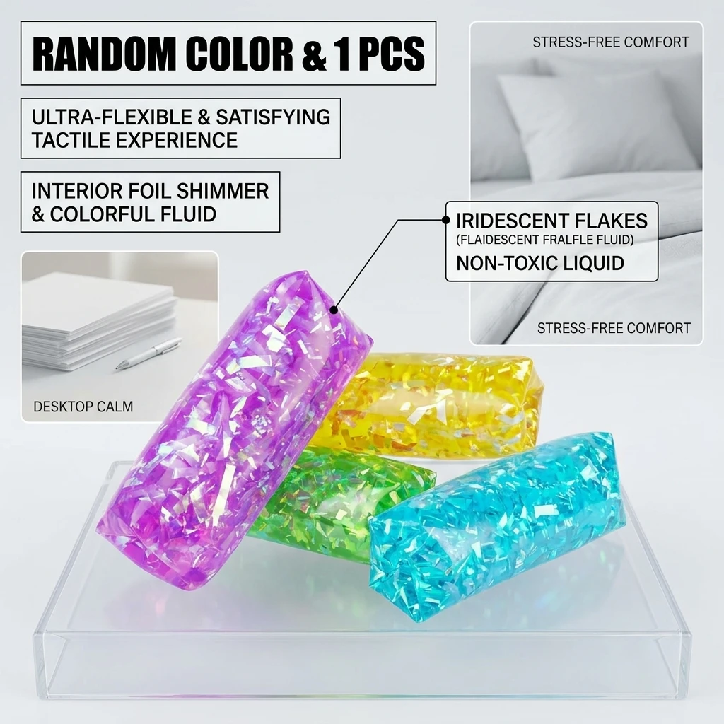Colorful Random One Smooth Slippery Wiggly Stress Relief Toy with Confetti and Sea Creatures for Kids and Adults Fun Gifts