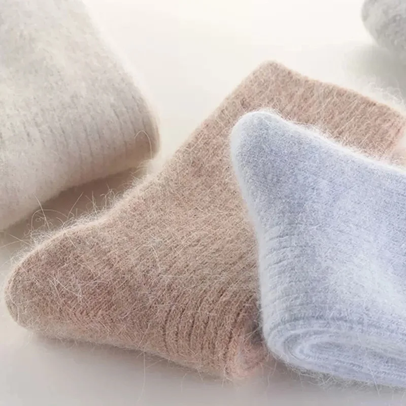 Autumn Winter Women's Candy Color High Content Wool Socks Ladies Soft Warm Wool Terry Socks Basic Sox Hose
