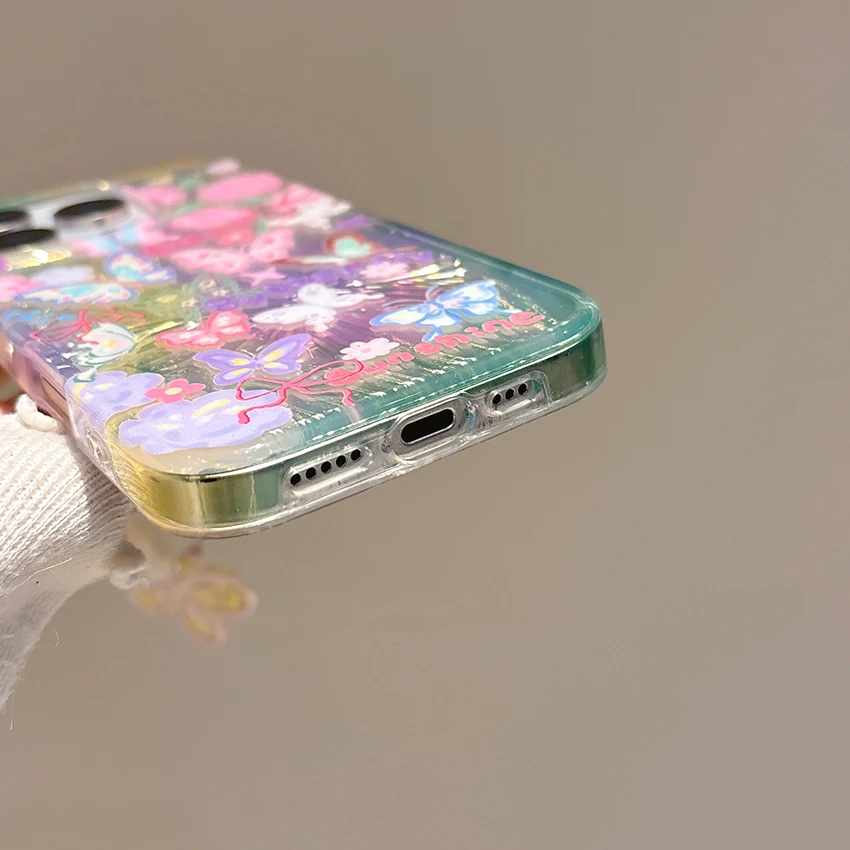 حافظة هاتف على شكل فراشة ليزر لهاتف آيفون 17 16 15 14 13 برو ماكس طبقة مزدوجة بالضغط الساخن كرافت 16 برو ماكس حافظة هاتف حلية 15 برو