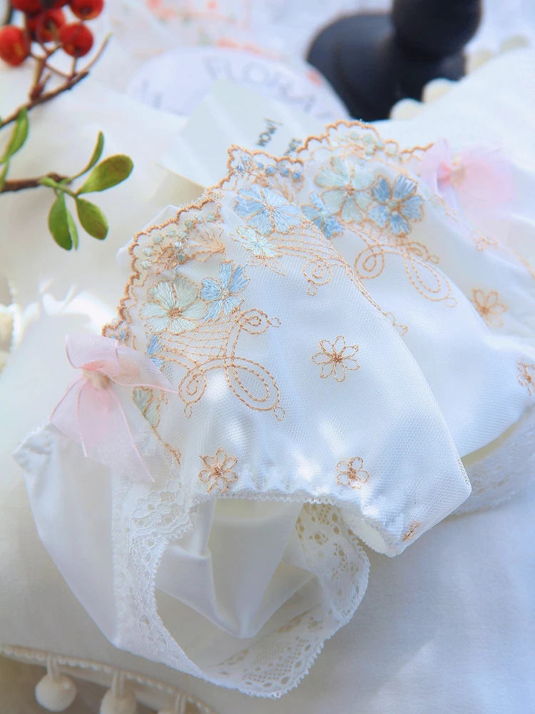 طبعة محدودة مطرزة الحليب الحرير عقدة الجنية منخفضة الخصر الملابس الداخلية النسائية الحلو Sl e سراويل