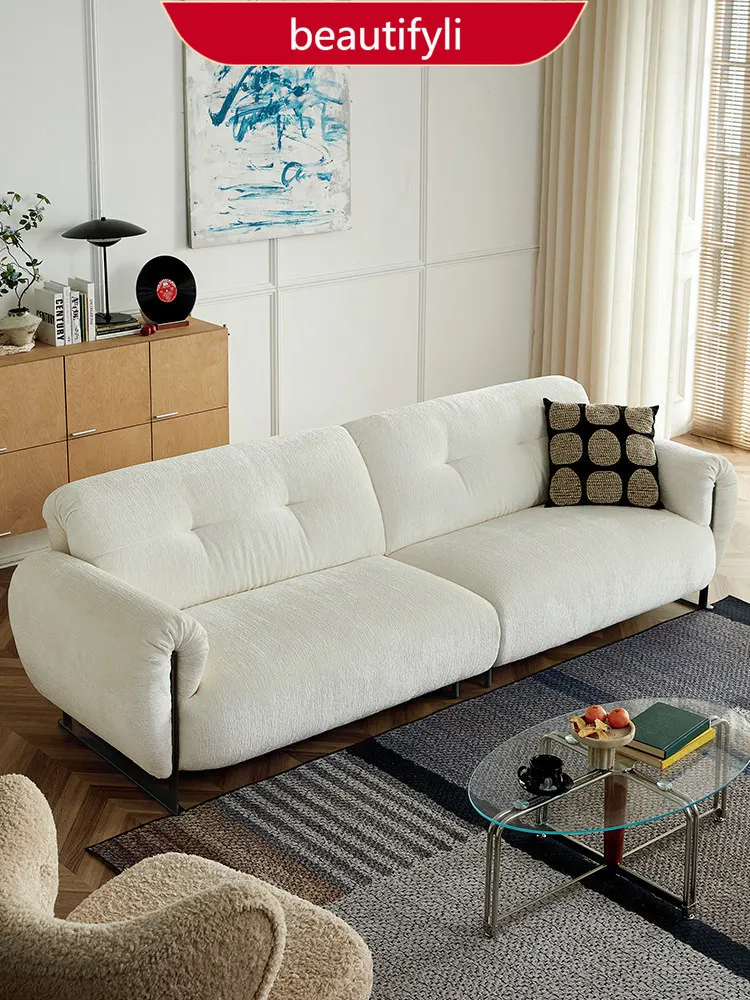 

A38 French cream style fabric sofa living room small apartment high foot straight row exquisite chenille sofa