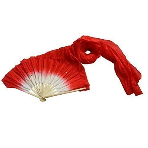 Hot sale 1.8m Hand Made Belly Dance Dancing Silk Bamboo Long Fans Veils Red