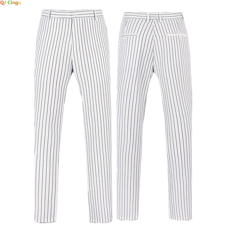 White Men Striped Suit Pants, Business Casual Trousers, Fashion Slim Men's Pant, Asian Size 29-40, Pantalones Hombre