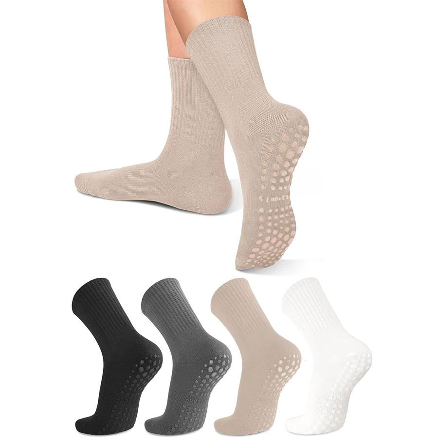 4 pairs of women's yoga socks, solid color midsole anti slip grip yoga Pilates ballet socks