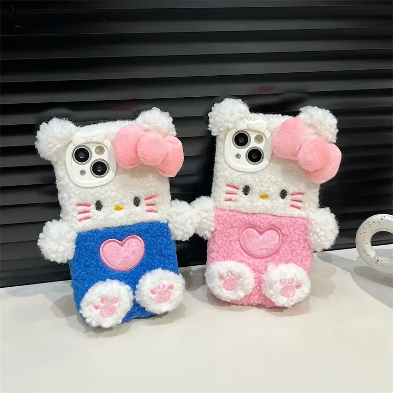 

New Sanrio Kawaii Hellokitty Phone Case Anime Cartoon Plush Anti Collision Autumn Winter Cute Young Girl Birthday Gift