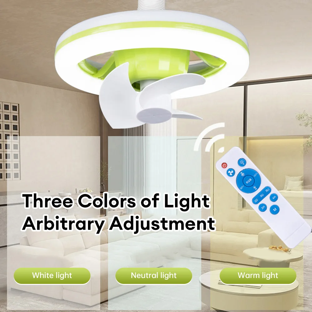 

RGB Ceiling Fan Lamp 110V/220V E27 Base Remote Control Silent Ceiling Fan Ceiling Lamp Creative 360° Rotating Cooling Fan