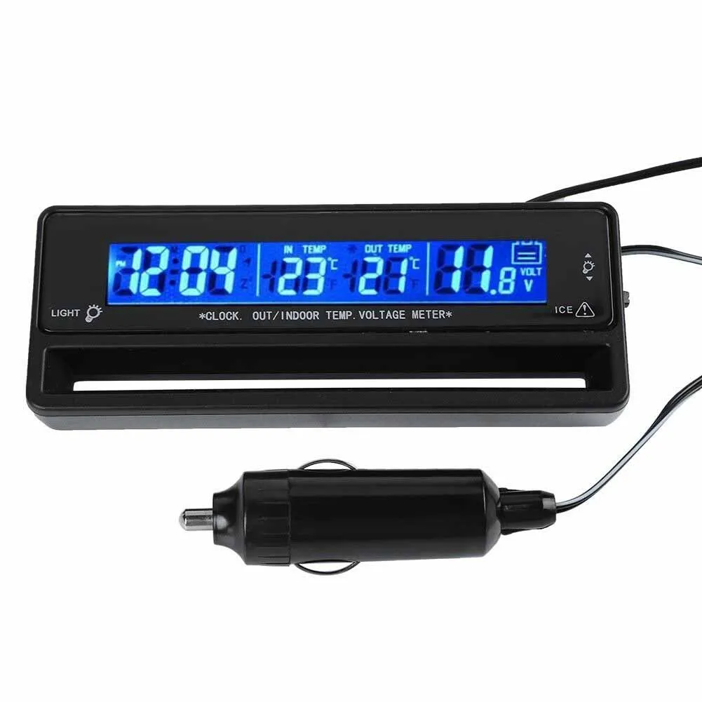 Automotive indoor and outdoor electronic thermometer voltage monitoring table dual color backlight automotive electronic clock