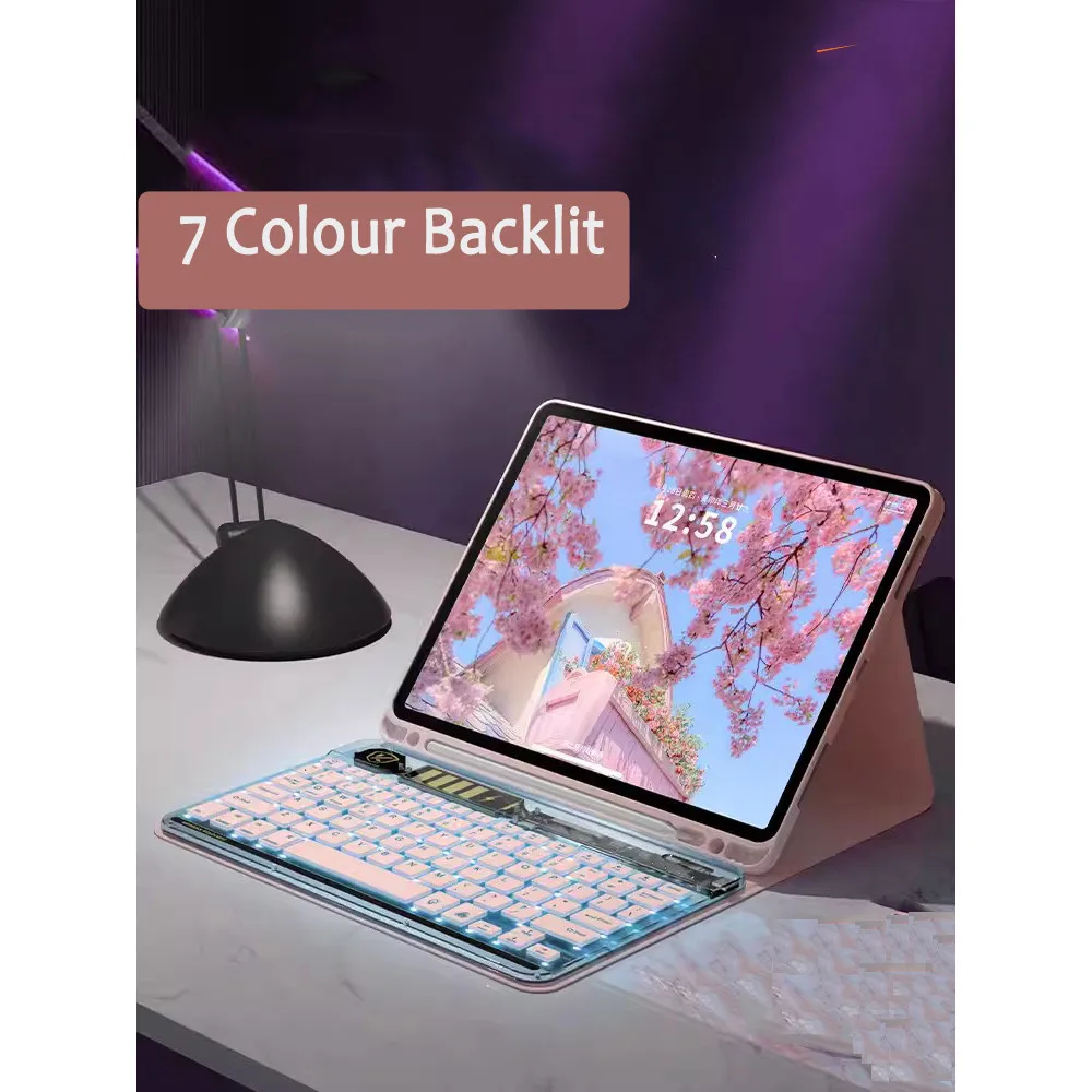 Imagem -03 - Capa com Teclado Retroiluminado para Samsung Galaxy Tab s6 Lite Suporte de Caneta Crystal Clear Sm-p620 P625 10.4 s7 s8 11 a8 s9 fe a9 Plus 2024