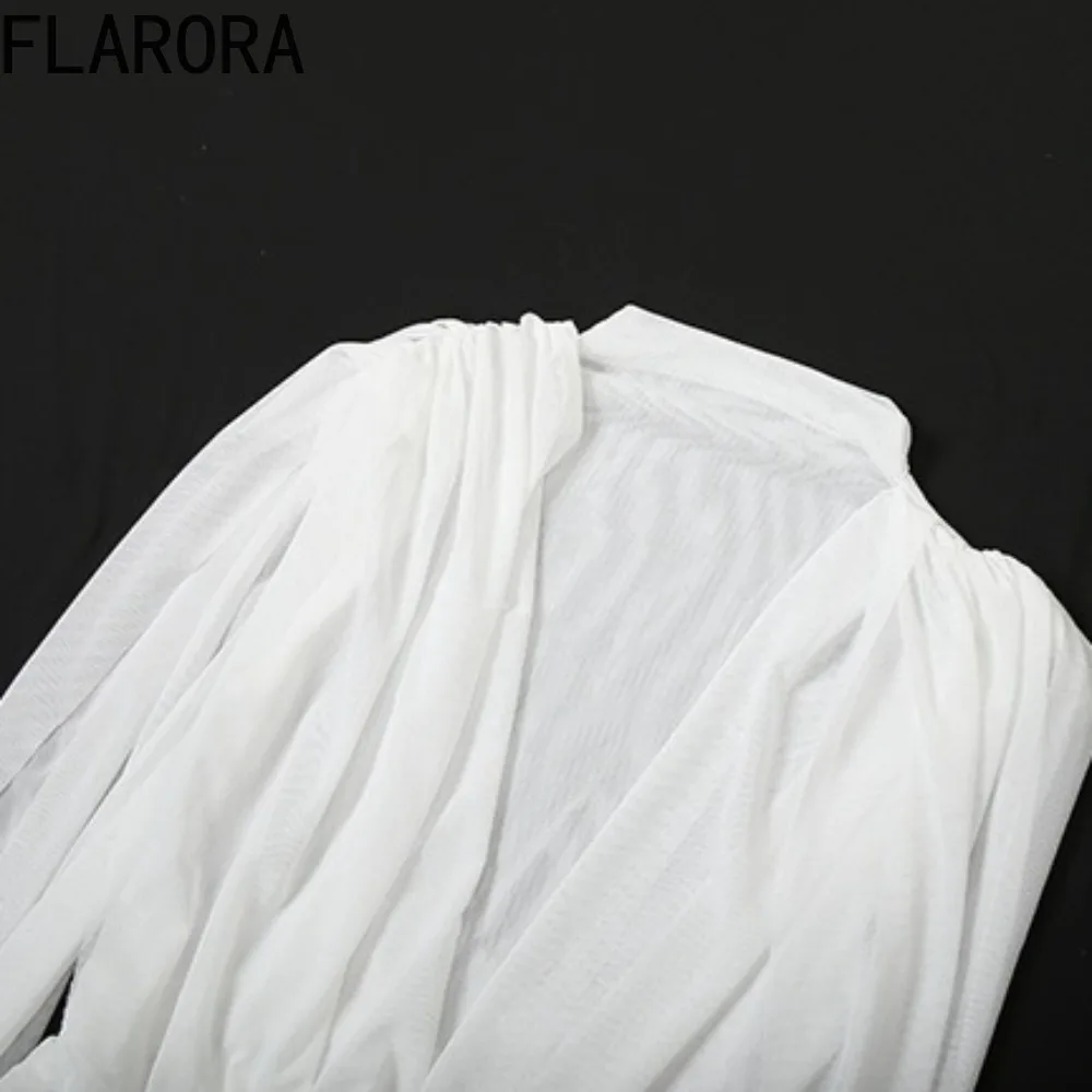 FLARORA Coquette Sexy Patchwork Dress Woman Mesh See Through Swing Neck Sleeveless Peach Hip Mini Dresses Elegant Party Clubwear