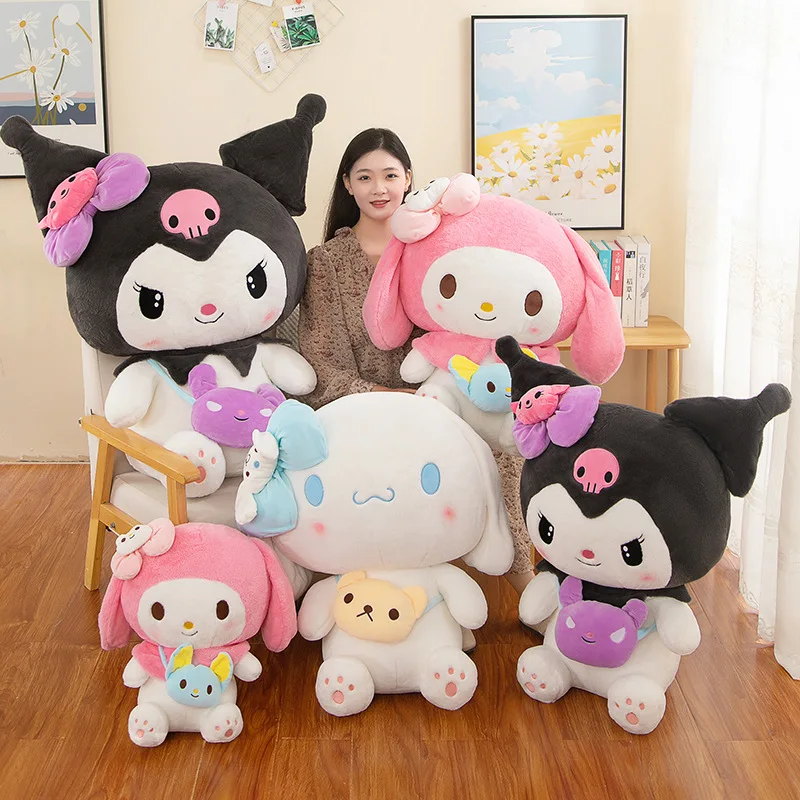 Kawaii Kuromi Plush Toy Filled Doll Sanrio Characters Cinnamoroll My Melody Backpack Stuffed Animal Kids Birthday Gift Plush