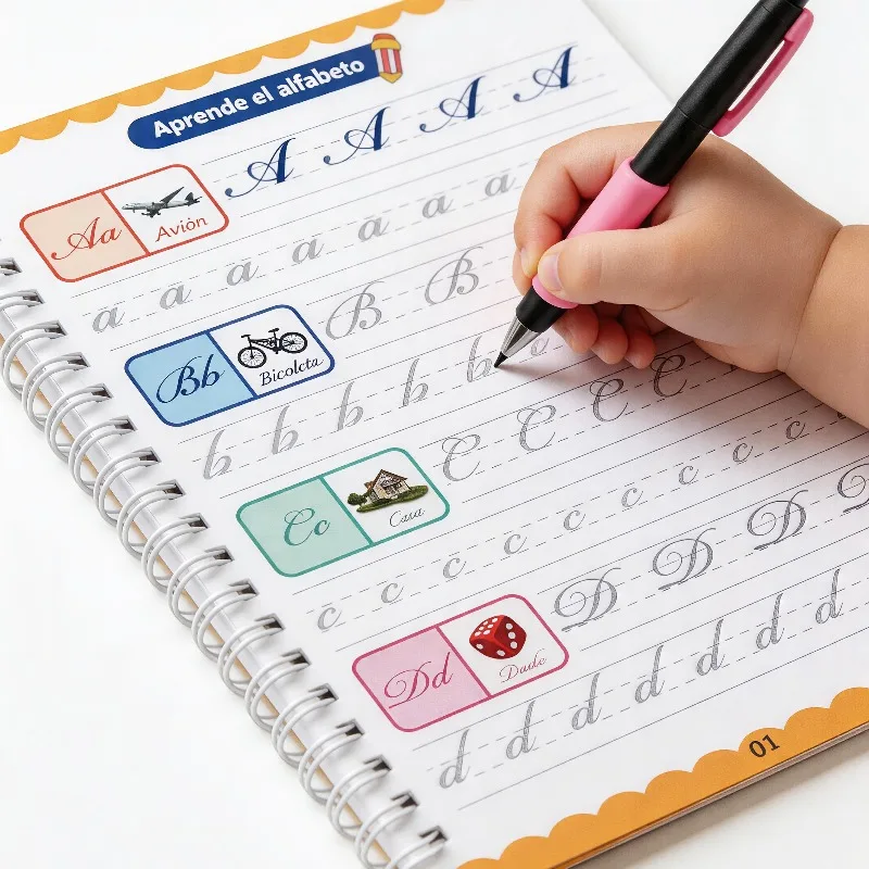 Set de Práctica de Caligrafía del Alfabeto Español, Cuaderno de Práctica de Escritura del Alfabeto, Libro de Práctica de Escritura con Ranuras, Libro de Práctica de Español
