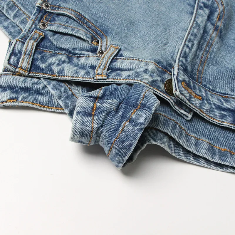 Street Hipster Crop Culottes Short Jeans Shorts Denim Women 2023 Autumn Irregular Mid-waist Solid High Street Europe and America
