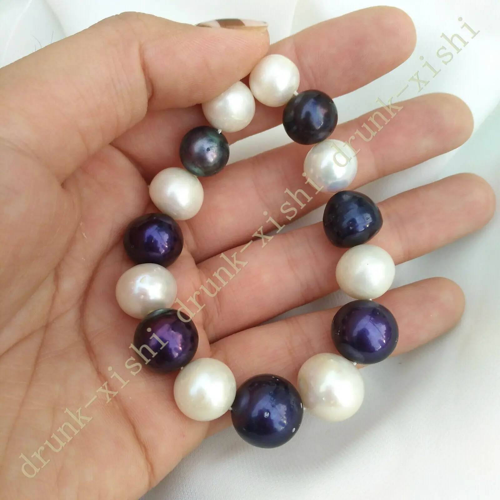 Huge White Black South Sea Multicolor Near Round Genuine Pearl Bracelet 7.5-8