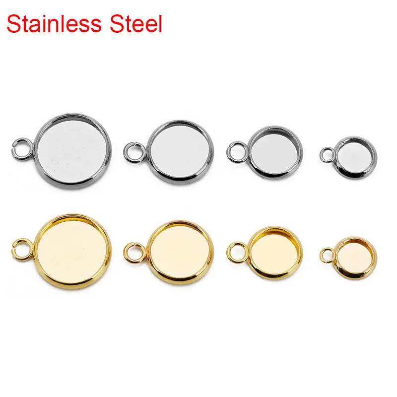 20 Stück 6mm 8mm 10mm 12mm Cabochon Cameo Einstellungen Edelstahl Halskette Armbänder Anhänger Basis Tablett für DIY Schmuckherstellung