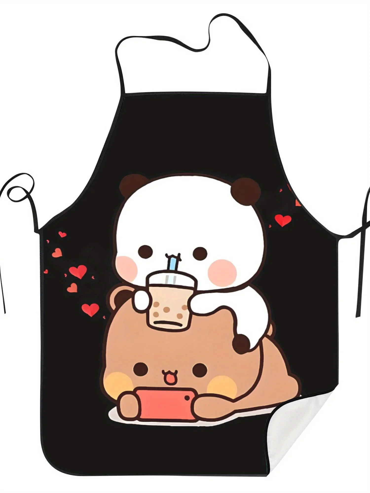 Cute Panda Bear Apron, Kawaii Cartoon Animal Drinking Milk Graphic Cooking Bib, Sweet Kitchen Decor, Gift for Girls
