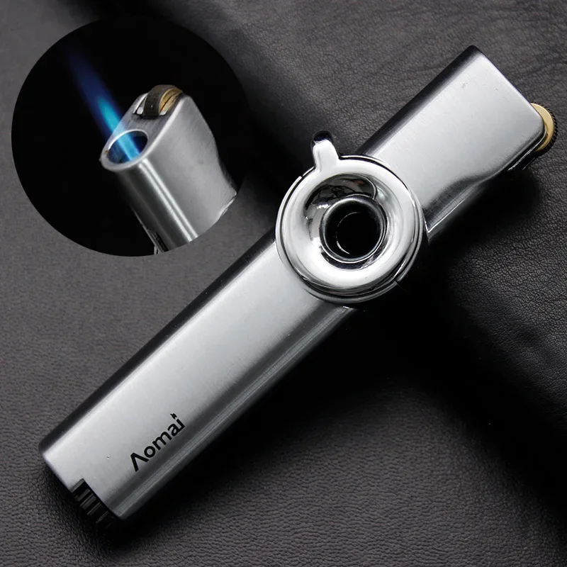 Small Portable Turbine Windproof Jet Blue Flame Butane Gas High Power Metal Lighter Outdoor Barbecue Kitchen Lighter Men\'s Gift