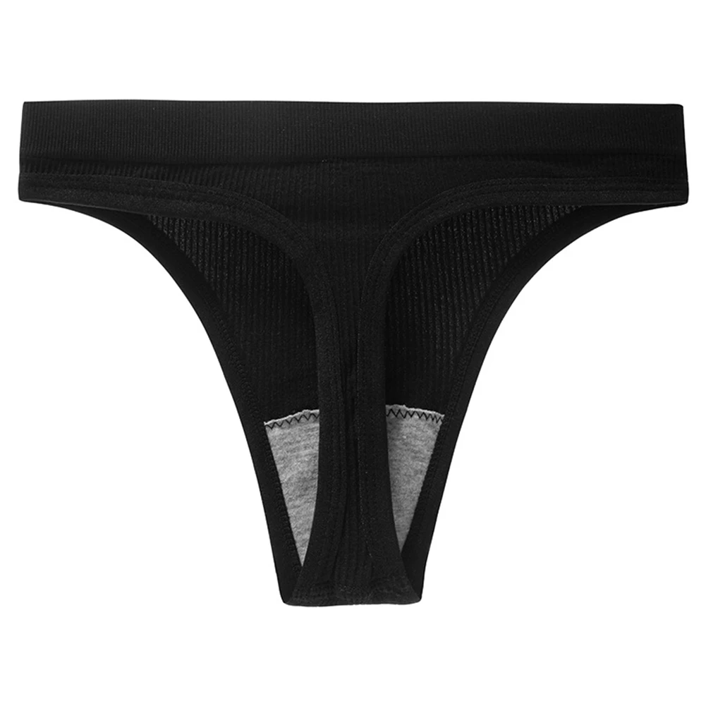 Fashion Women's Underwear Thong Black Daily Female Holiday Panties Knicker Sexy Lingerie Slight Stretch Solid Color