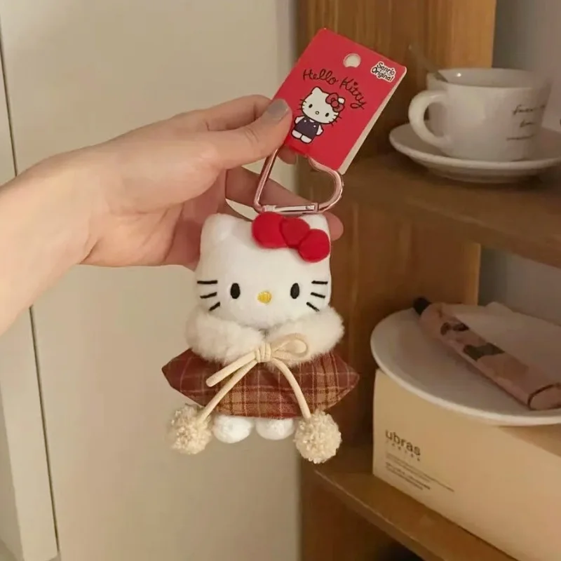 Sanrio Hello Kitty Plush Grid Cloak Pendant Pencil Case Notebook Decoration Glasses Case Makeup Bag Accessories Halloween Gift