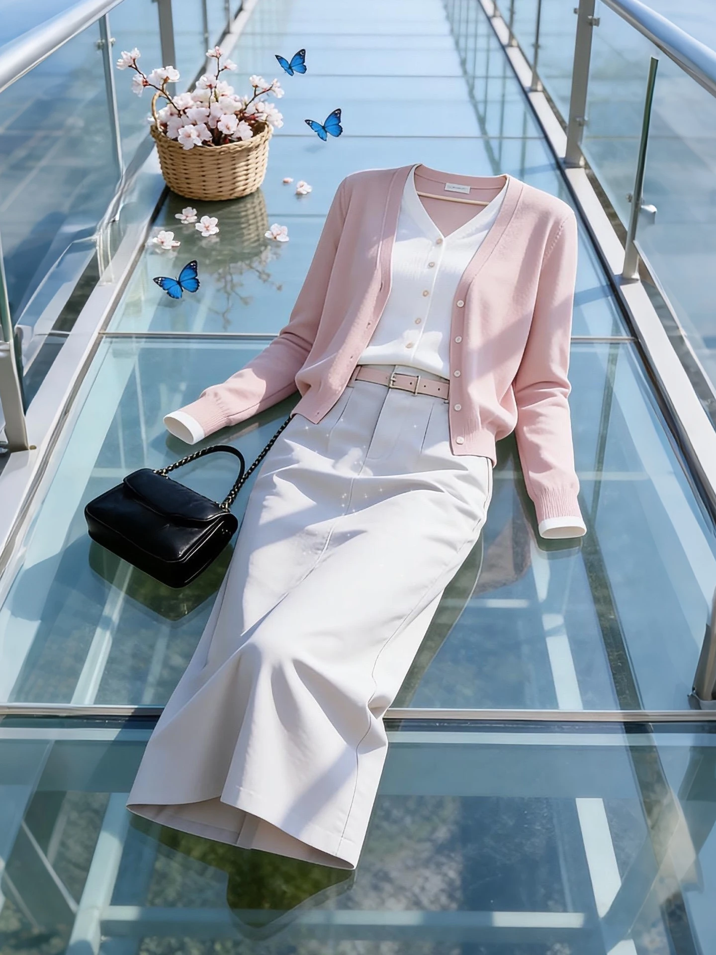 

Модный вязаный комплект для женщин: новый стиль весна-осень, корейский стиль, топ с V-образным вырезом и длинными рукавами, юбка с высокой талией