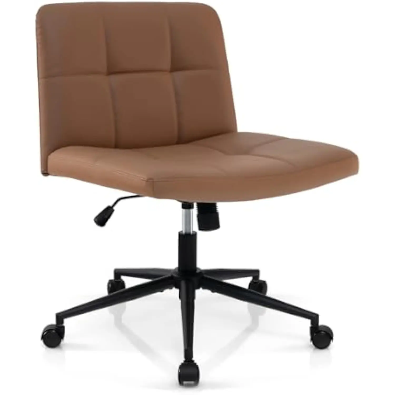 

Criss Cross Chair with Wheels, PU Leather Cross Legged Office Chair, Height-Adjustable Swivel Vanity Chair with U-Shaped Seat,